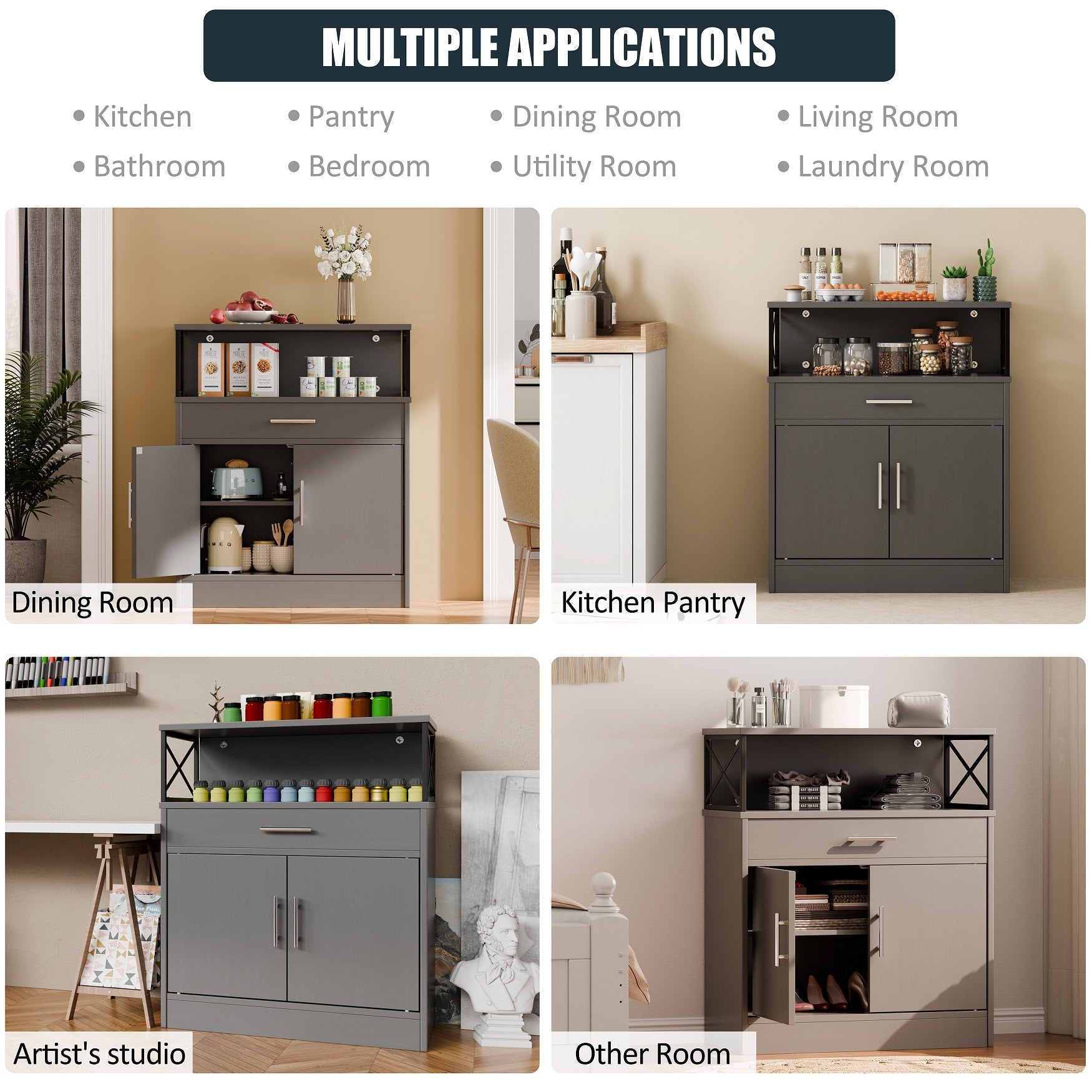 Walsunny Kitchen Buffet Sideboard Cabinet with Adjustable Shelf,Wooden Storage Cabinet with 2 Doors and 1 Drawers£¬Modern Farmhouse Coffee Bar Cabinet with Storage for Kitchen/Living Room (7612660711600)