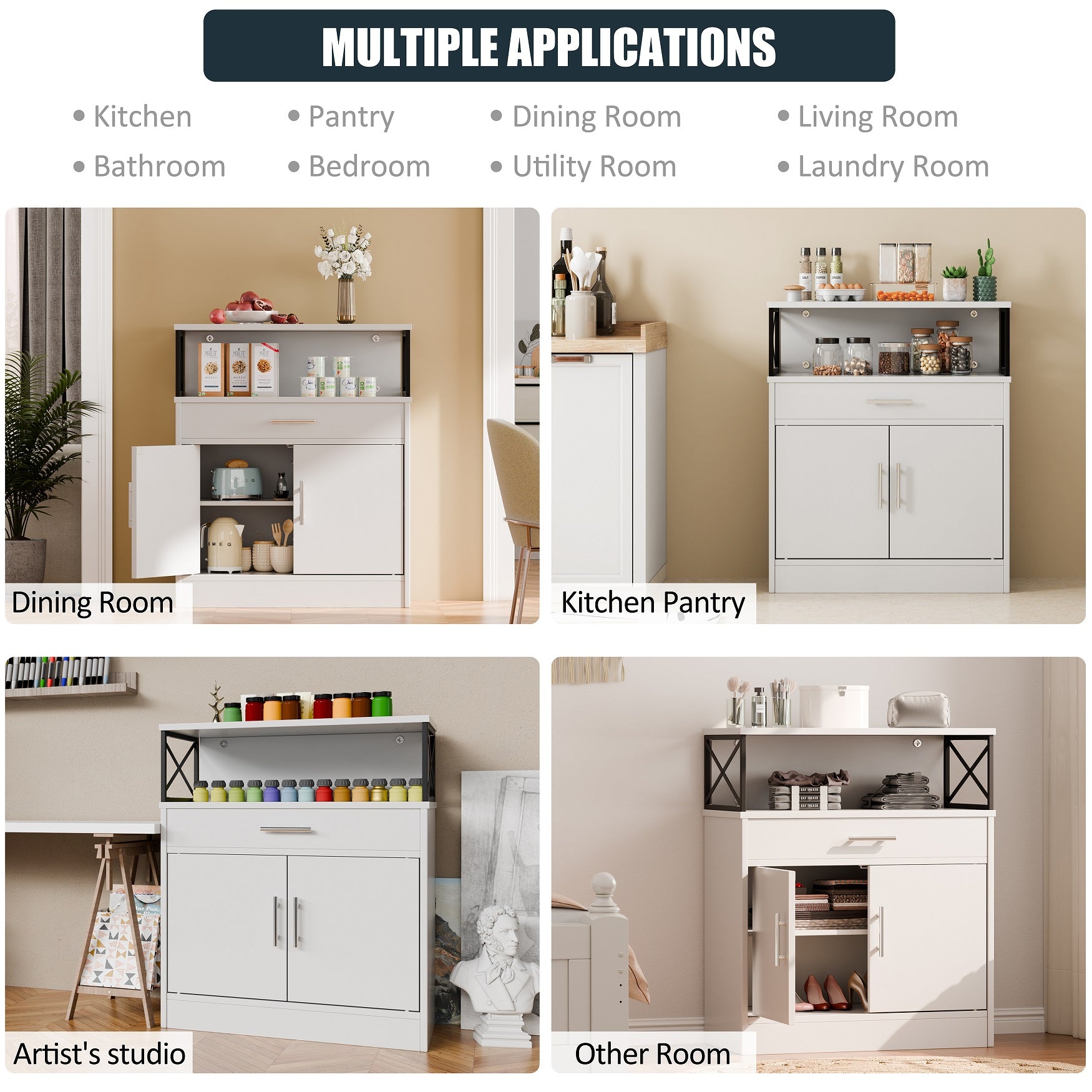 Walsunny Kitchen Buffet Sideboard Cabinet with Adjustable Shelf,Wooden Storage Cabinet with 2 Doors and 1 Drawers£¬Modern Farmhouse Coffee Bar Cabinet with Storage for Kitchen/Living Room (7612660711600)