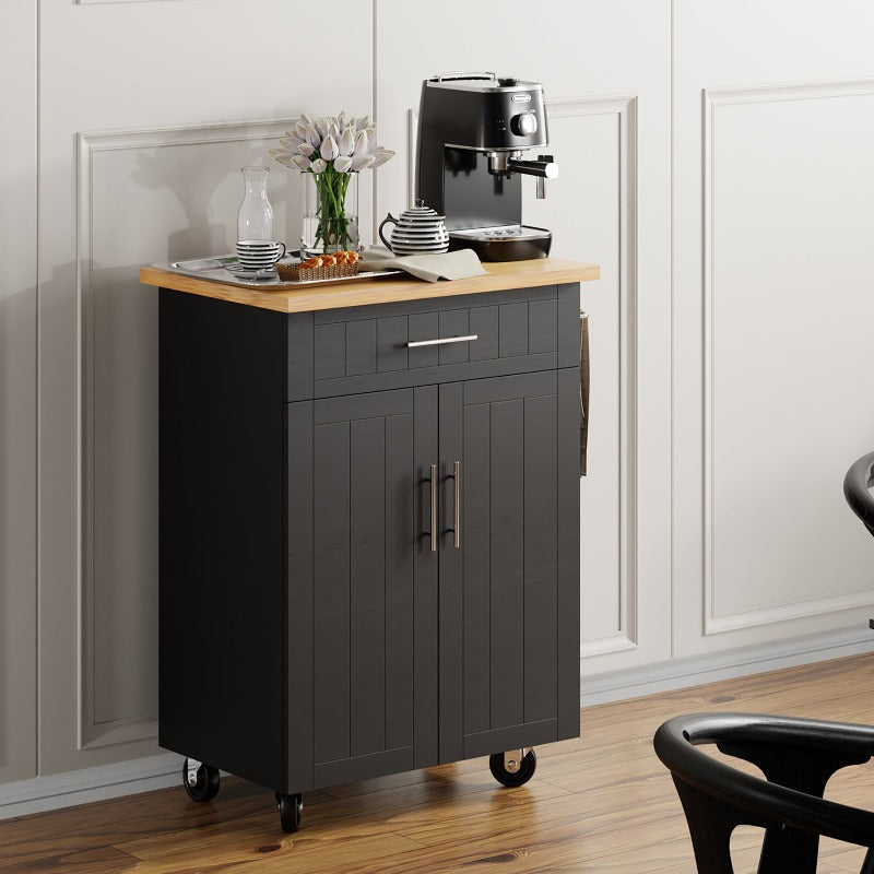 Walsunny 26¡®¡¯ Rolling Kitchen Island with Solid Wood Top#color_black