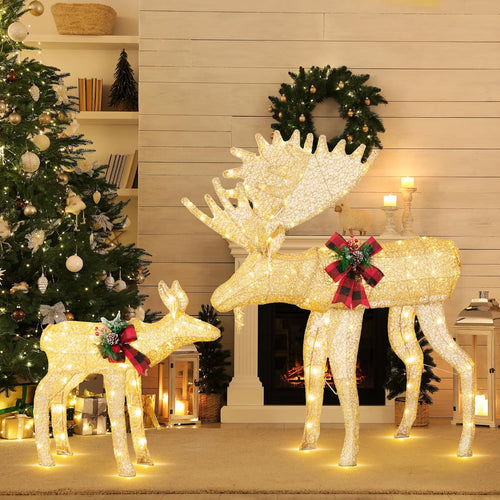 Walsunny  2-Piece Reindeer Christmas Decoration, 4FT Moose Family Outdoor Holiday Christmas Decor, Pre-Lit 170 LED Lights Deer