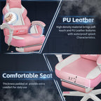 Gaming Chairs  Walsunny Gaming Chairs with Footrest, Massage Leather Game Chair for Adults Big and Tall Gamer Chair with Headrest and Lumbar Support with Ergonomic PU Leather   #color_pink