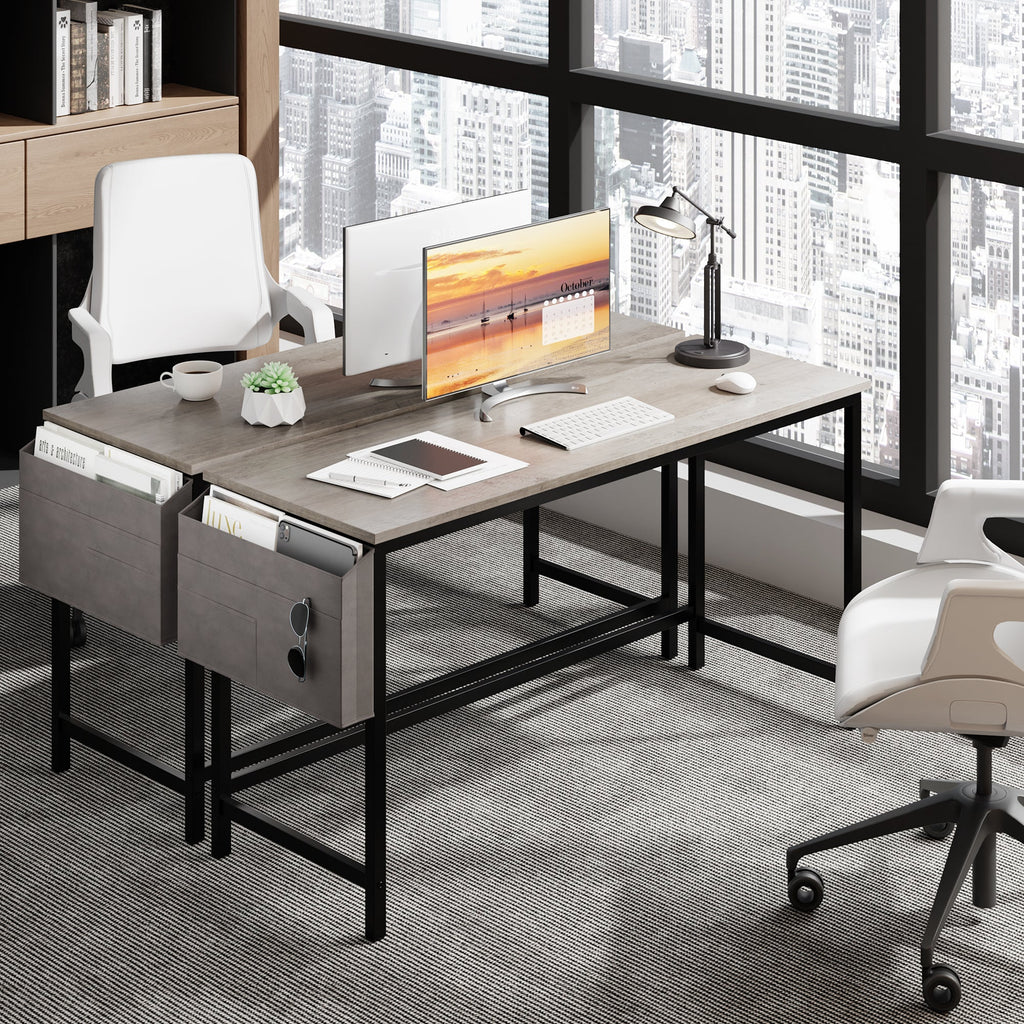 Walsunny 55 inch Home Office Desk with Storage Bag, Study Workstation Modern Simple Design, Student Writing Desk, Office Working Desk, Gray (7346039357616)