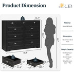Walsunny 9 Drawer Double Dresser Black Wooden Wide Chest of Drawers with Metal Handles Storage Organizer Dresser Nursery Dresser for Living Room Hallway (7504222027952)