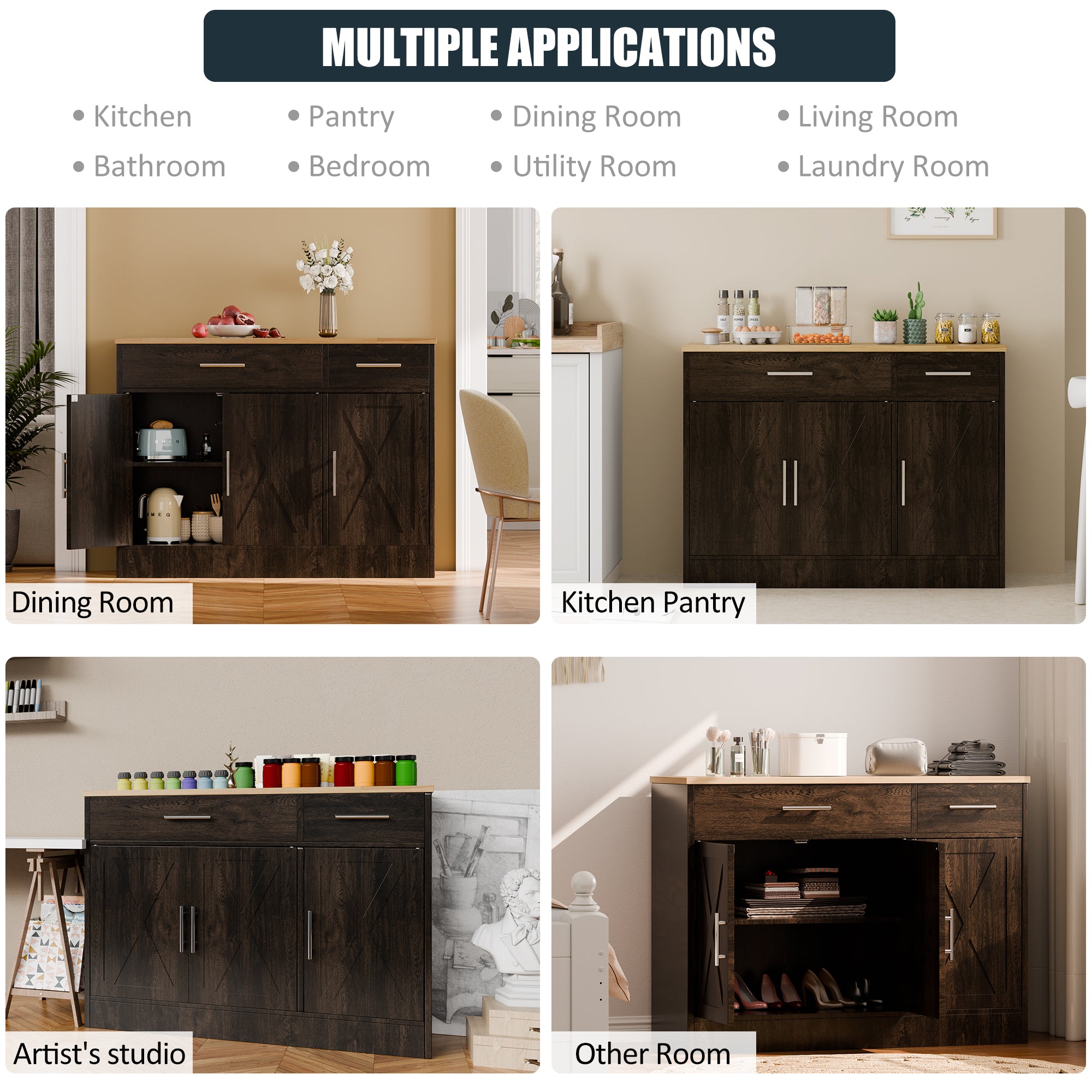 Walsunny Kitchen Buffet Sideboard Cabinet with Adjustable Shelf,Wooden Storage Cabinet with 3 Doors and 2 Drawers,Modern Farmhouse Coffee Bar Cabinet with Storage for Kitchen/Living Room (7612679061680)
