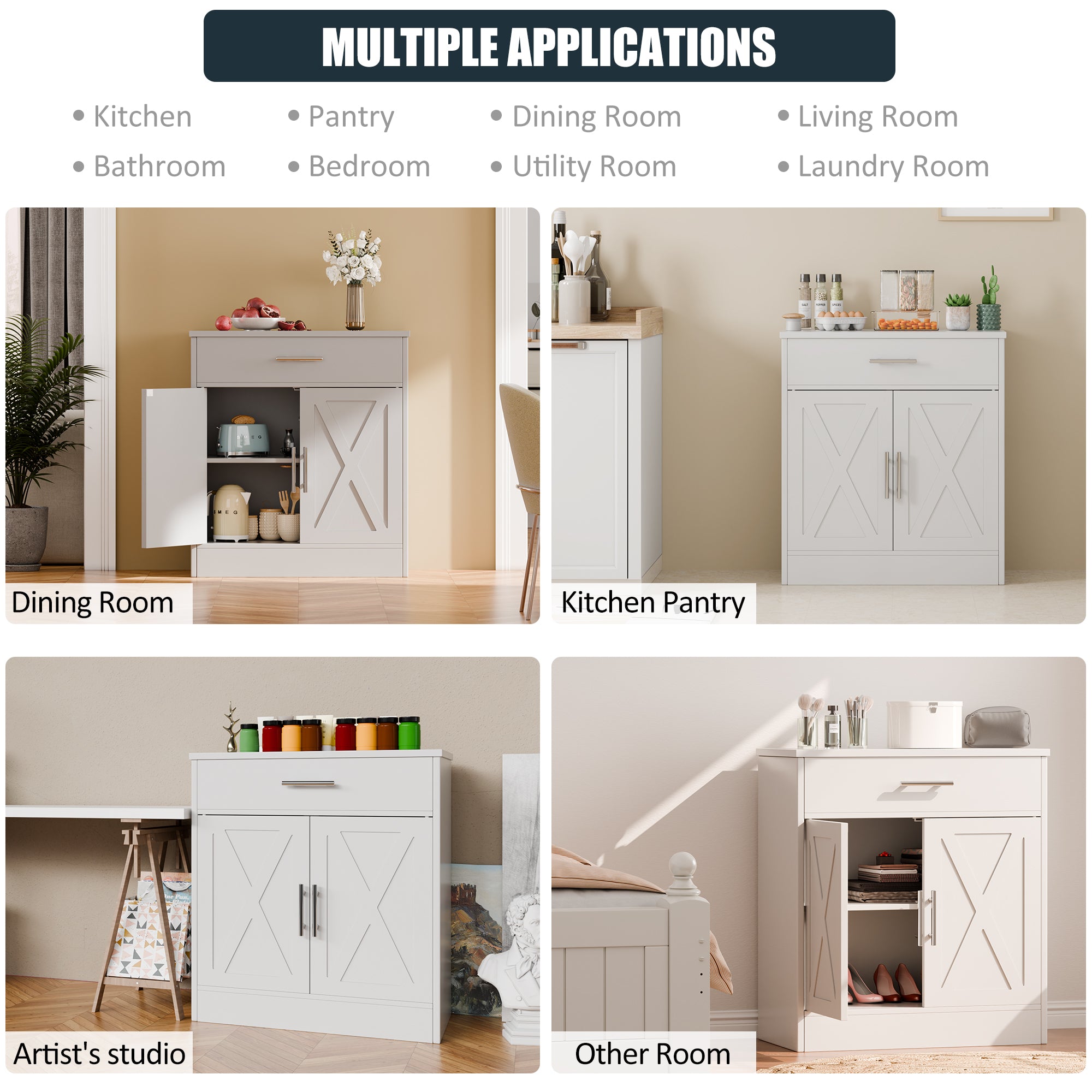 Walsunny Kitchen Buffet Sideboard Cabinet with Adjustable Shelf,Wooden Storage Cabinet with 2 Doors and 1 Drawers,Modern Farmhouse Coffee Bar Cabinet with Storage for Kitchen/Living Room,Grey (7610077905072)