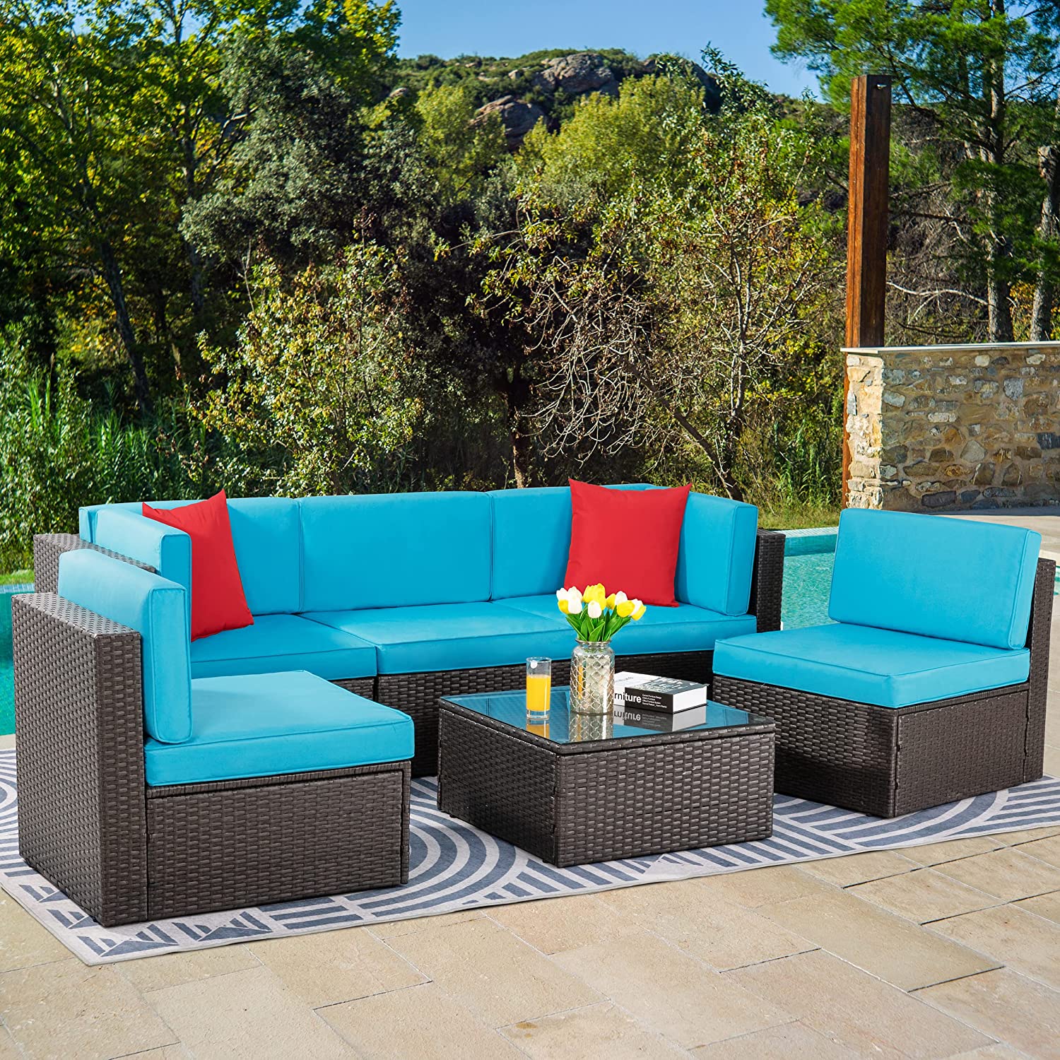 Walsunny 6 Pieces Outdoor Sectional Sofa Set