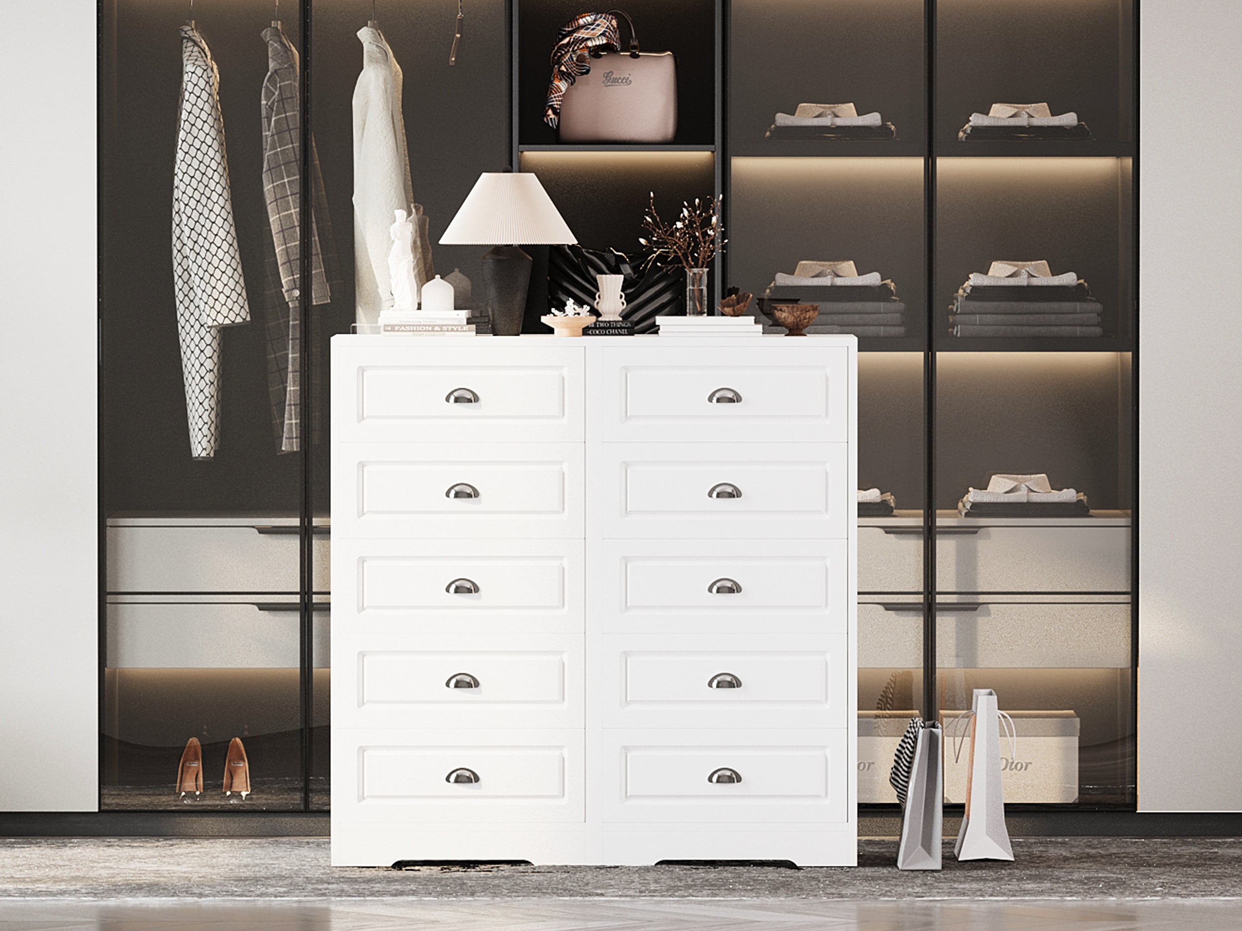 Walsunny 5 Drawer White Vertical Dresser Modern Storage Cabinet with Handle-Drawer Chest Wood Organizer for Living Room (7504209772720)