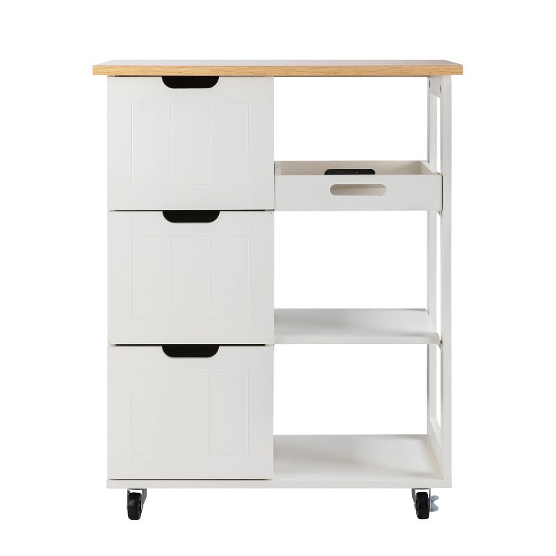 Walsunny 26.57¡®¡¯ Rolling Kitchen Island Storage & Bar Cart with Solid Wood Top#color_white (7278481932464)