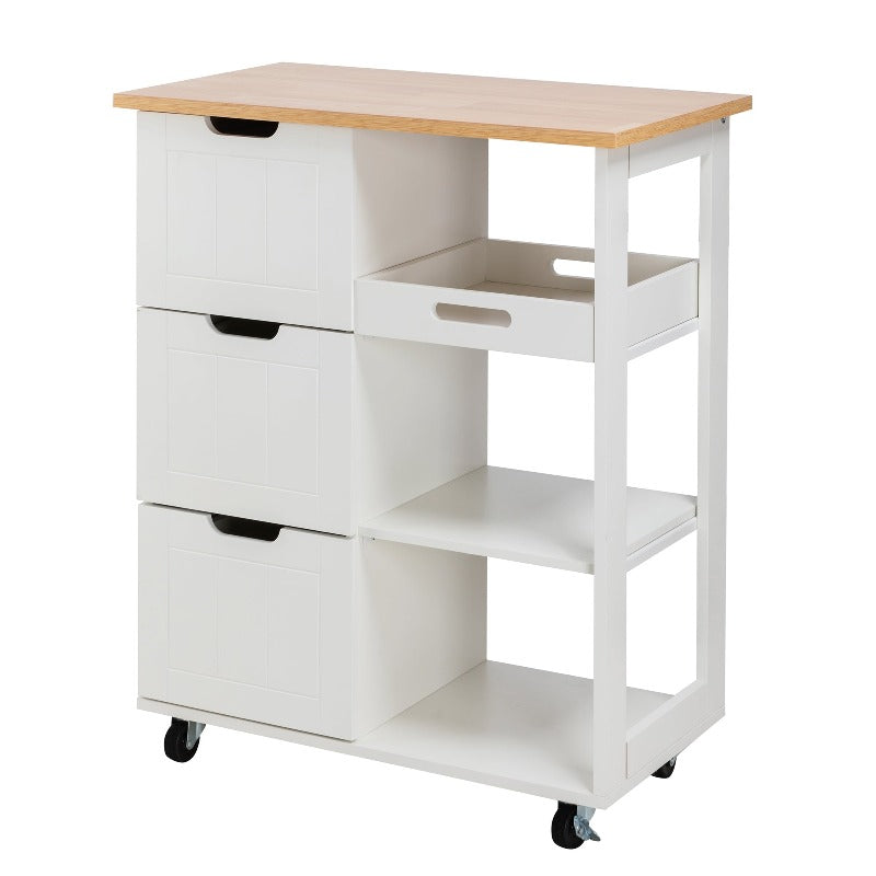 Walsunny 26.57¡®¡¯ Rolling Kitchen Island Storage & Bar Cart with Solid Wood Top#color_white (7278481932464)