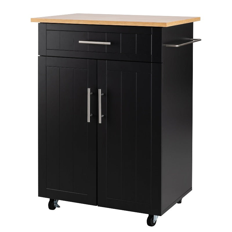 Walsunny 26¡®¡¯ Rolling Kitchen Island with Solid Wood Top#color_black