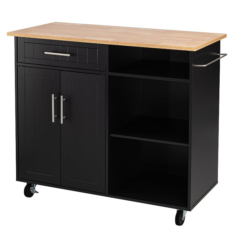 Walsunny 42¡®¡¯ Kitchen Island Cart Storage with Solid Wood Top#color_black