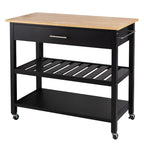 Walsunny 40¡®¡¯ Kitchen Island Storage & Bar Cart with Solid Wood Top#color_black (7278481473712)