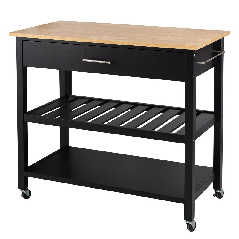Walsunny 40¡®¡¯ Kitchen Island Storage & Bar Cart with Solid Wood Top#color_black (7278481473712)