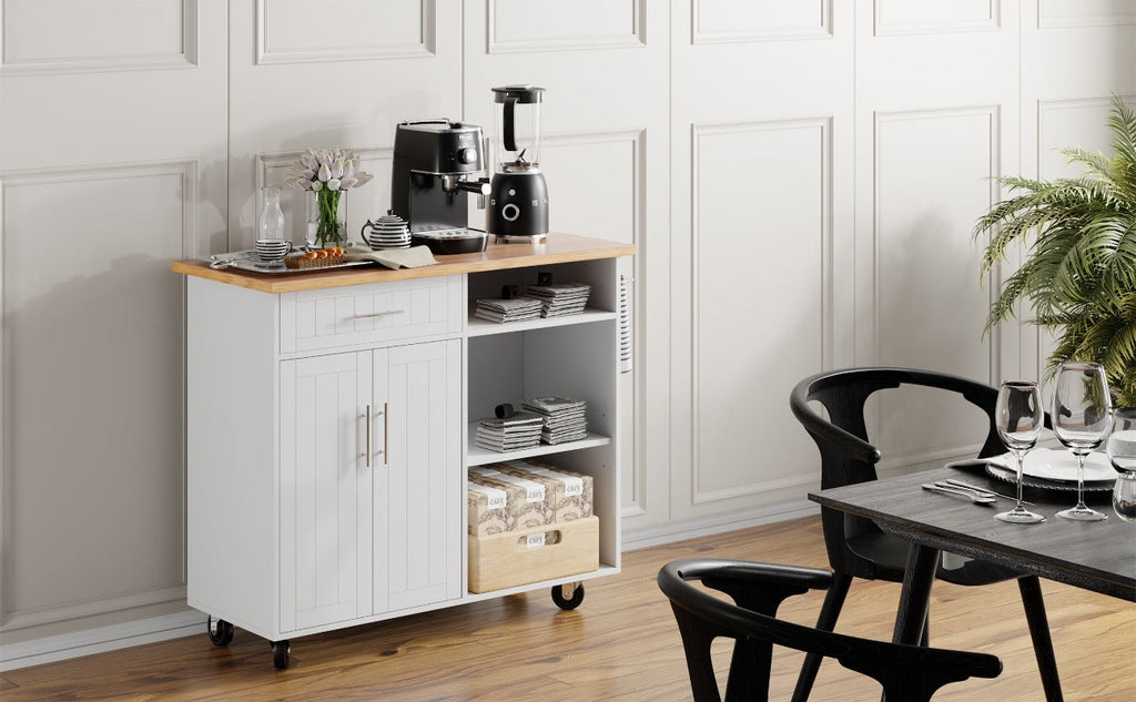Walsunny 42¡®¡¯ Kitchen Island Cart Storage with Solid Wood Top#color_white 