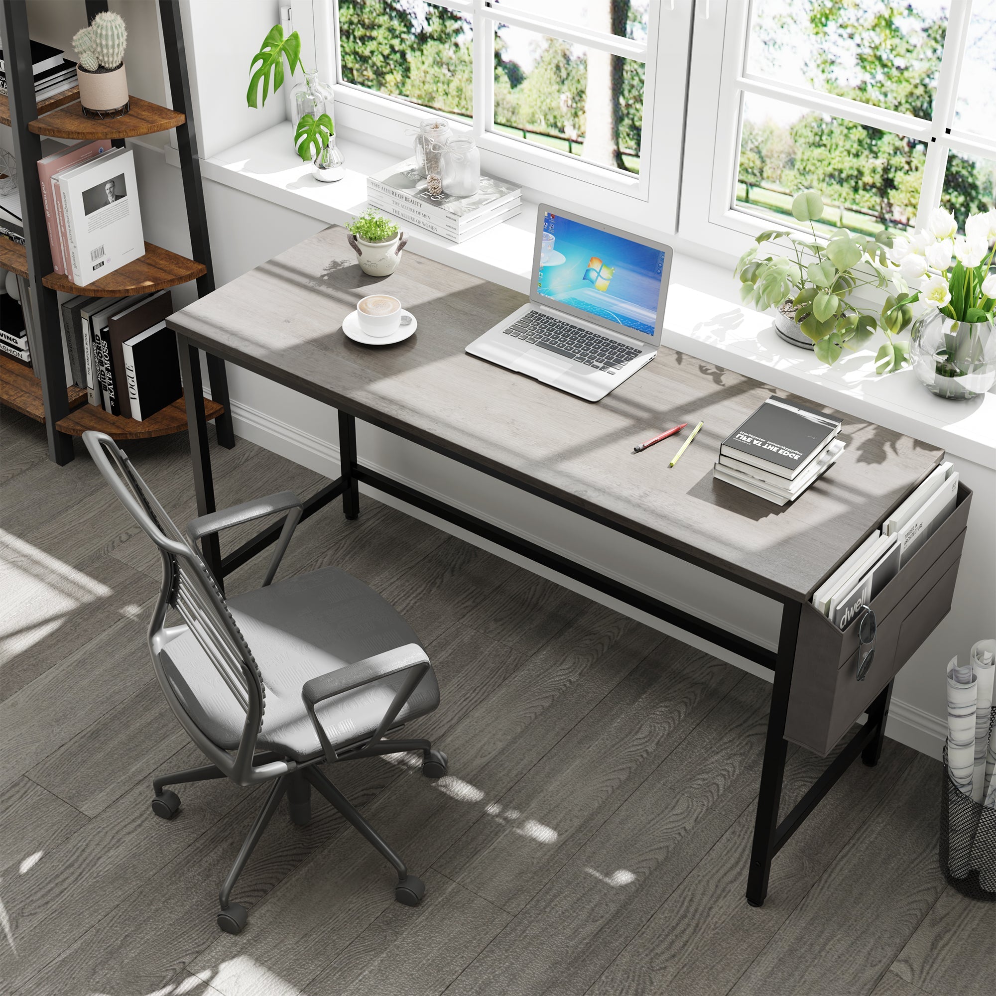 Walsunny 55 inch Home Office Desk with Storage Bag, Study Workstation Modern Simple Design, Student Writing Desk, Office Working Desk, Gray (7346039357616)