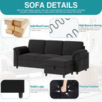 Walsunny 3 Seat L-Shaped Sectional Sofa With Movable Ottoman#color_black