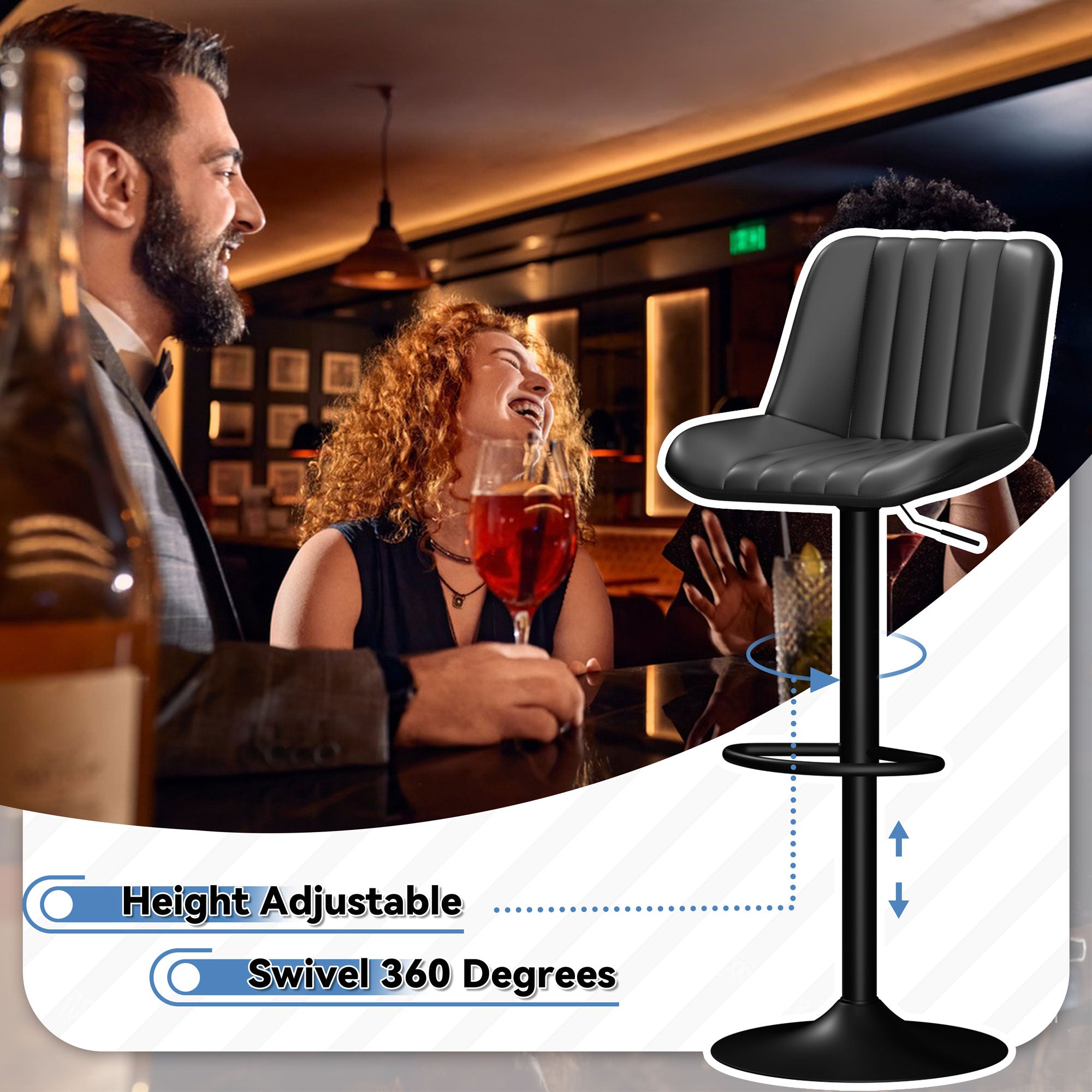 Walsunny Bar Stools Set of 2,Adjustable Leather Counter Height with High Backrest,Bar Chairs for Kitchen Island Dining£¬Room Bar (7562958831792)