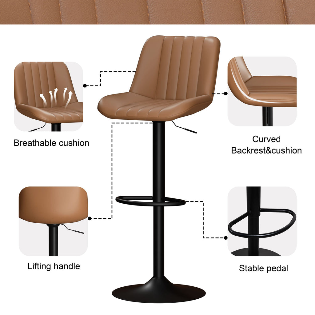 Walsunny Bar Stools Set of 2,Adjustable Leather Counter Height with High Backrest,Bar Chairs for Kitchen Island Dining£¬Room Bar (7562958831792)
