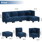 Walsunny Velvet 5 Pieces Modular Sectional Sofa L-Shaped Couch With Reversible Chaise (7223391125680)