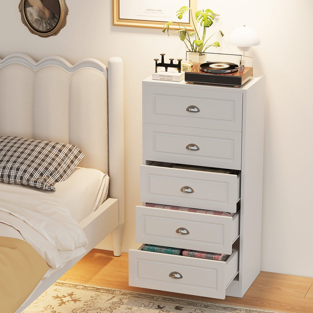 Walsunny 5 Drawer White Vertical Dresser Modern Storage Cabinet with Handle-Drawer Chest Wood Organizer for Living Room (7504209772720)
