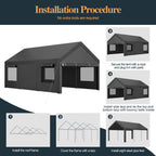 Vongrasig Carport, 12x20 ft Heavy Duty Carport Canopy with Roll-up Windows