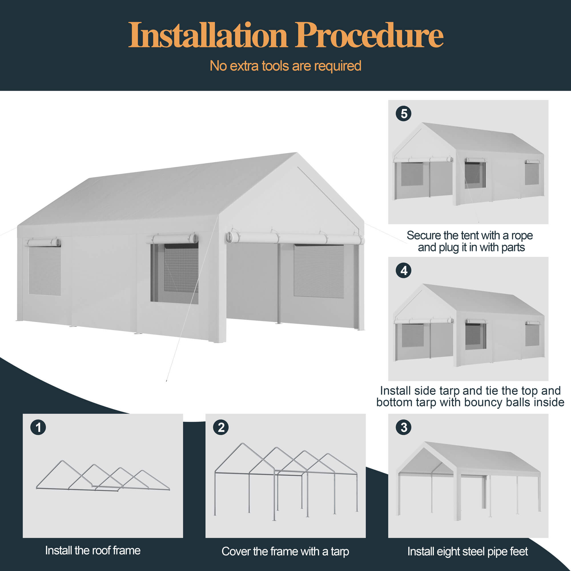 Vongrasig Carport, 12x20 ft Heavy Duty Carport Canopy with Roll-up Windows