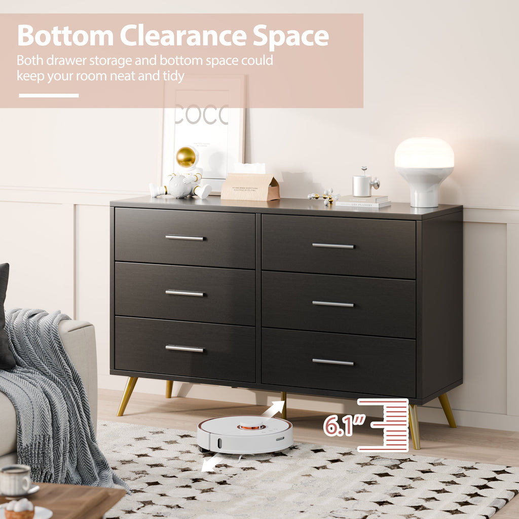 Walsunny 9 Drawer Double Dresser Black Wooden Wide Chest of Drawers with Metal Handles Storage Organizer Dresser Nursery Dresser for Living Room Hallway (7504222027952)