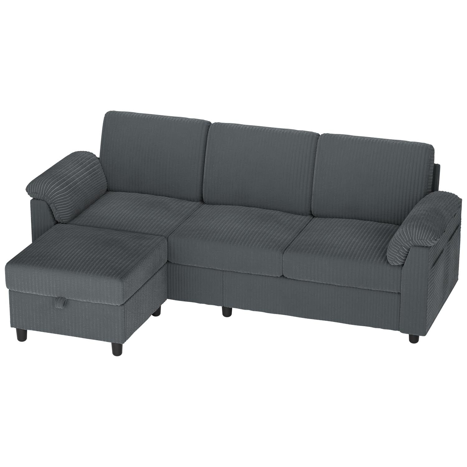 Walsunny 3 Seat L-Shaped Sectional Sofa With Movable Ottoman#color_dark-grey