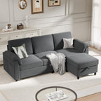 Walsunny 3 Seat L-Shaped Sectional Sofa With Movable Ottoman#color_dark-grey