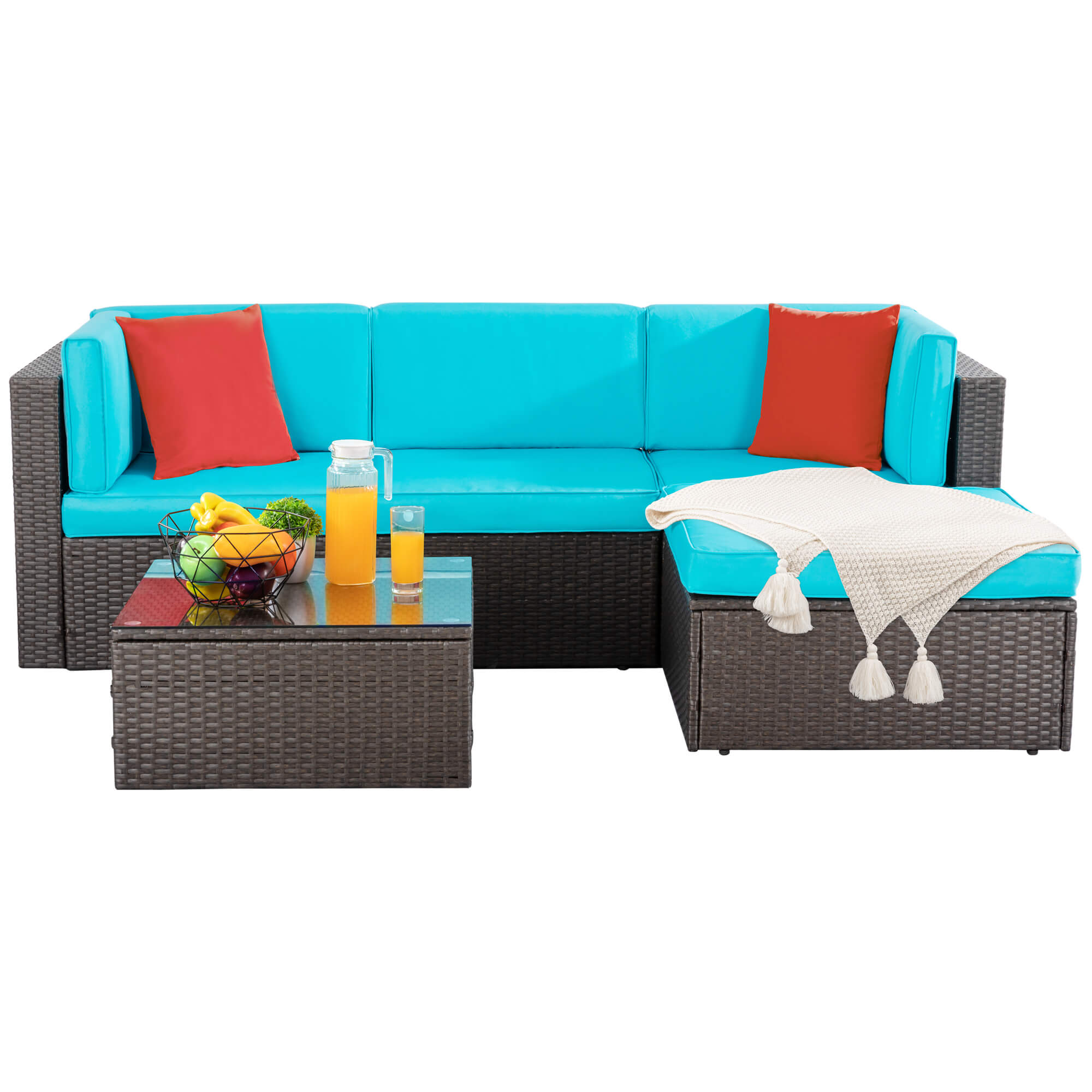 Walsunny Patio Furniture 5 Pieces PE Wicker Outdoor Sectional Sofa Set With Ottoman