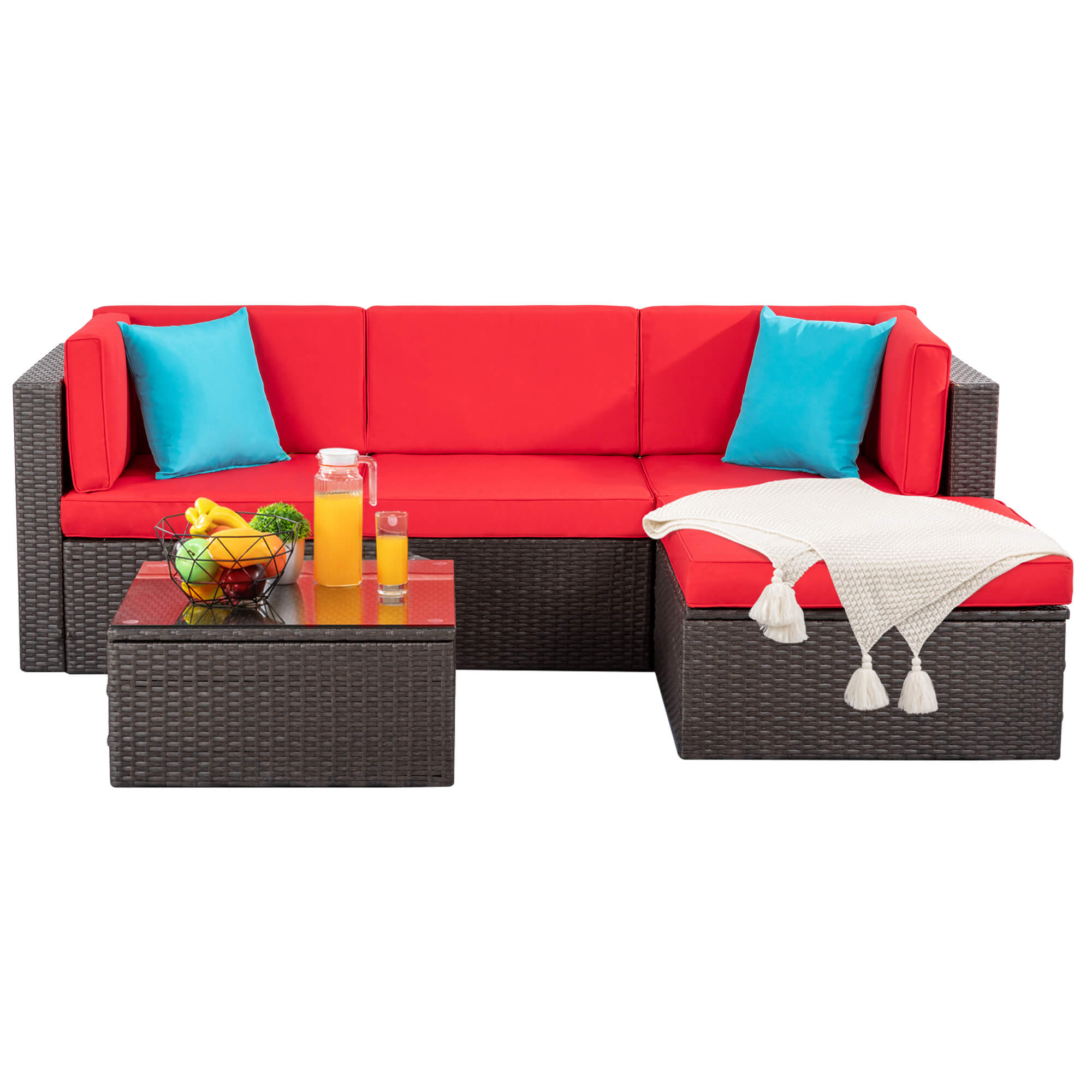 Walsunny Patio Furniture 5 Pieces PE Wicker Outdoor Sectional Sofa Set With Ottoman