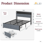 Walsunny Bed Frame with Led Light and 2 Drawers Metal Platform Bed with Button Tufted Headboard Strong Metal Slats (7504175136944)