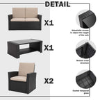 Walsunny Patio Furniture 4 Pieces Outdoor Wicker Loveseat Set