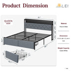 Walsunny Bed Frame with Led Light and 2 Drawers Metal Platform Bed with Button Tufted Headboard Strong Metal Slats (7504175136944)