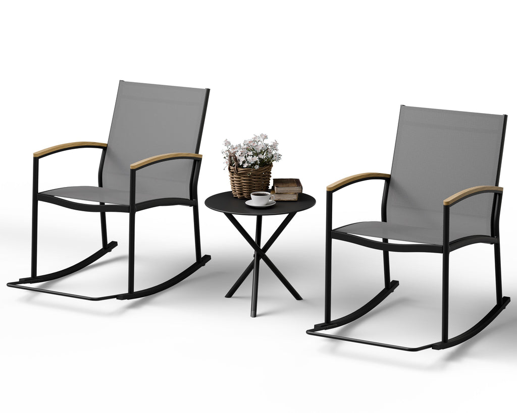 Walsunny 3 Pieces Patio Set Outdoor Patio Furniture Sets Modern Rocking Bistro Set Textilene Chair Conversation Sets Black (7609554796720)