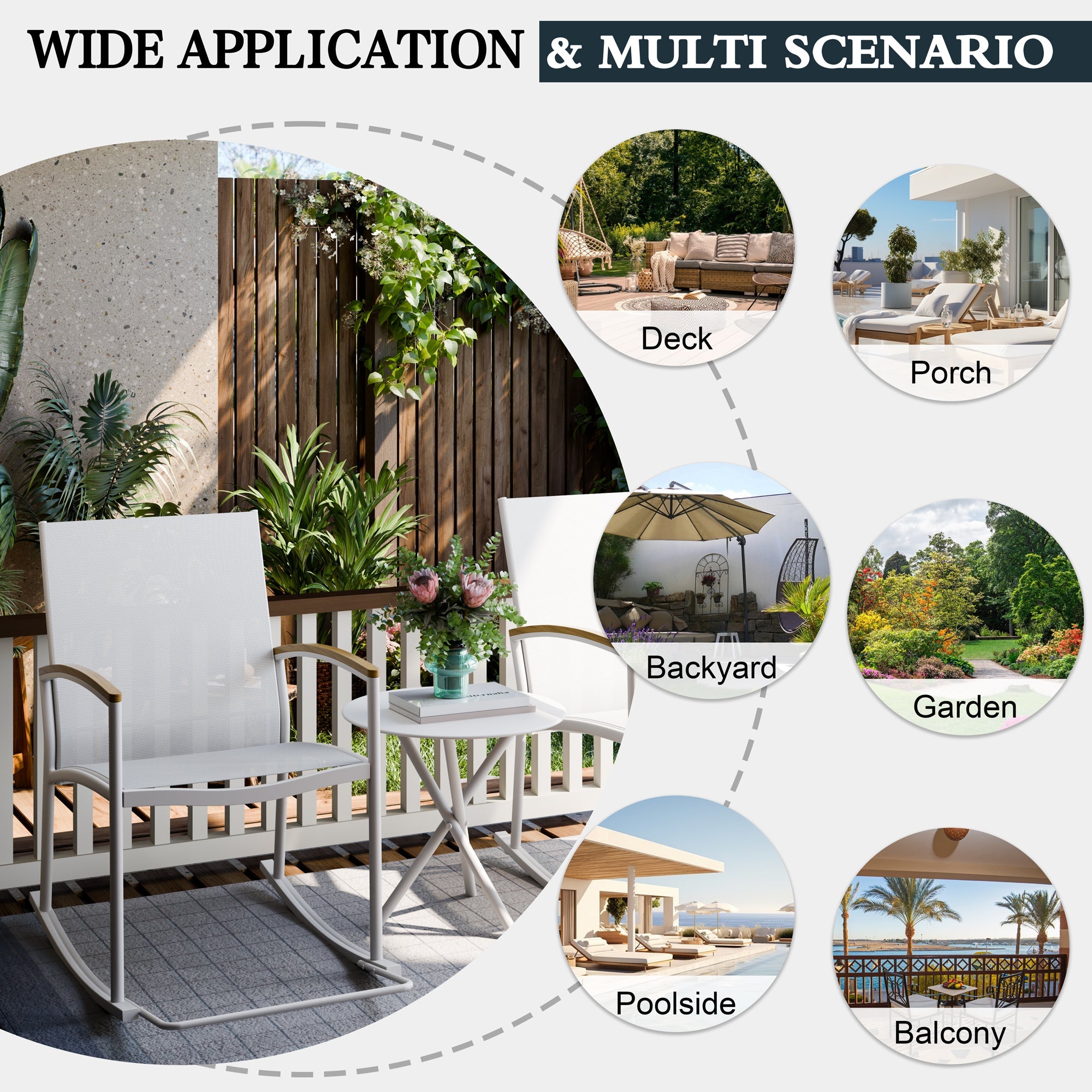 Walsunny 3 Pieces Patio Set Outdoor Patio Furniture Sets Modern Rocking Bistro Set Textilene Chair Conversation Sets Black (7609554796720)