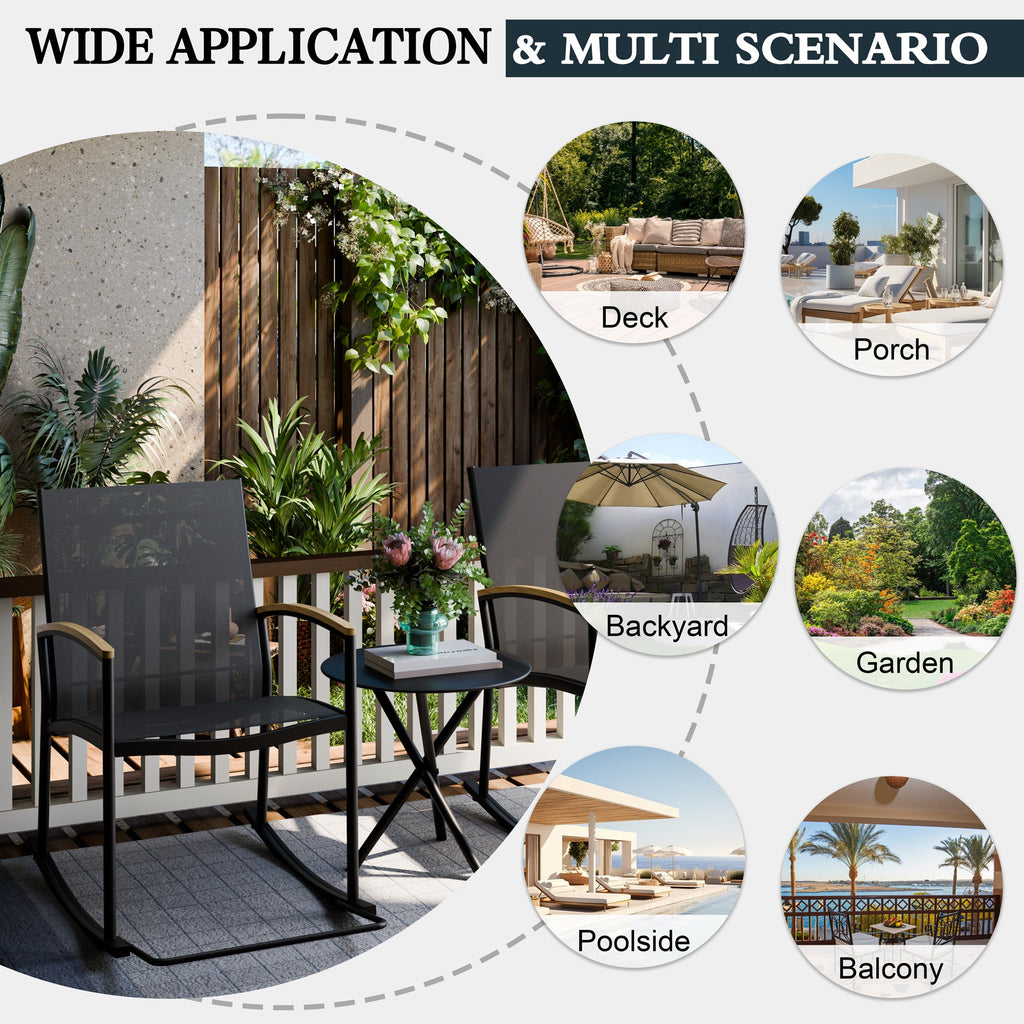 Walsunny 3 Pieces Patio Set Outdoor Patio Furniture Sets Modern Rocking Bistro Set Textilene Chair Conversation Sets Black (7609554796720)
