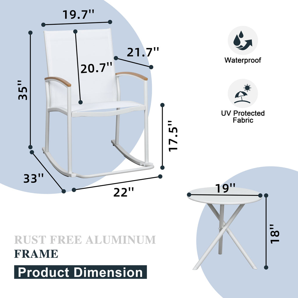 Walsunny 3 Pieces Patio Set Outdoor Patio Furniture Sets Modern Rocking Bistro Set Textilene Chair Conversation Sets Black (7609554796720)