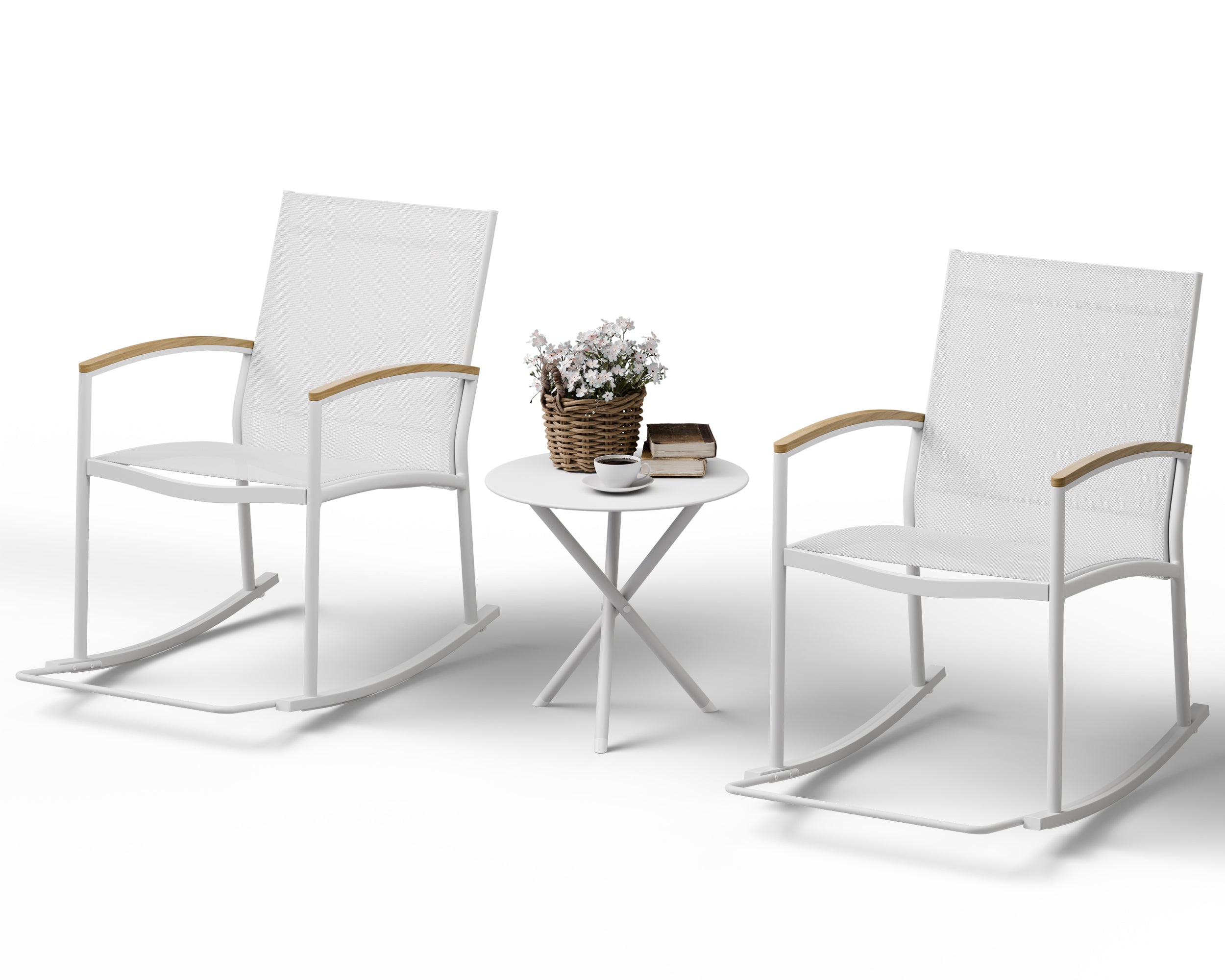 Walsunny 3 Pieces Patio Set Outdoor Patio Furniture Sets Modern Rocking Bistro Set Textilene Chair Conversation Sets Black (7609554796720)