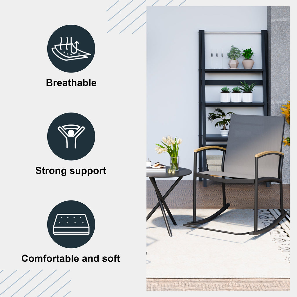 Walsunny 3 Pieces Patio Set Outdoor Patio Furniture Sets Modern Rocking Bistro Set Textilene Chair Conversation Sets Black (7609554796720)