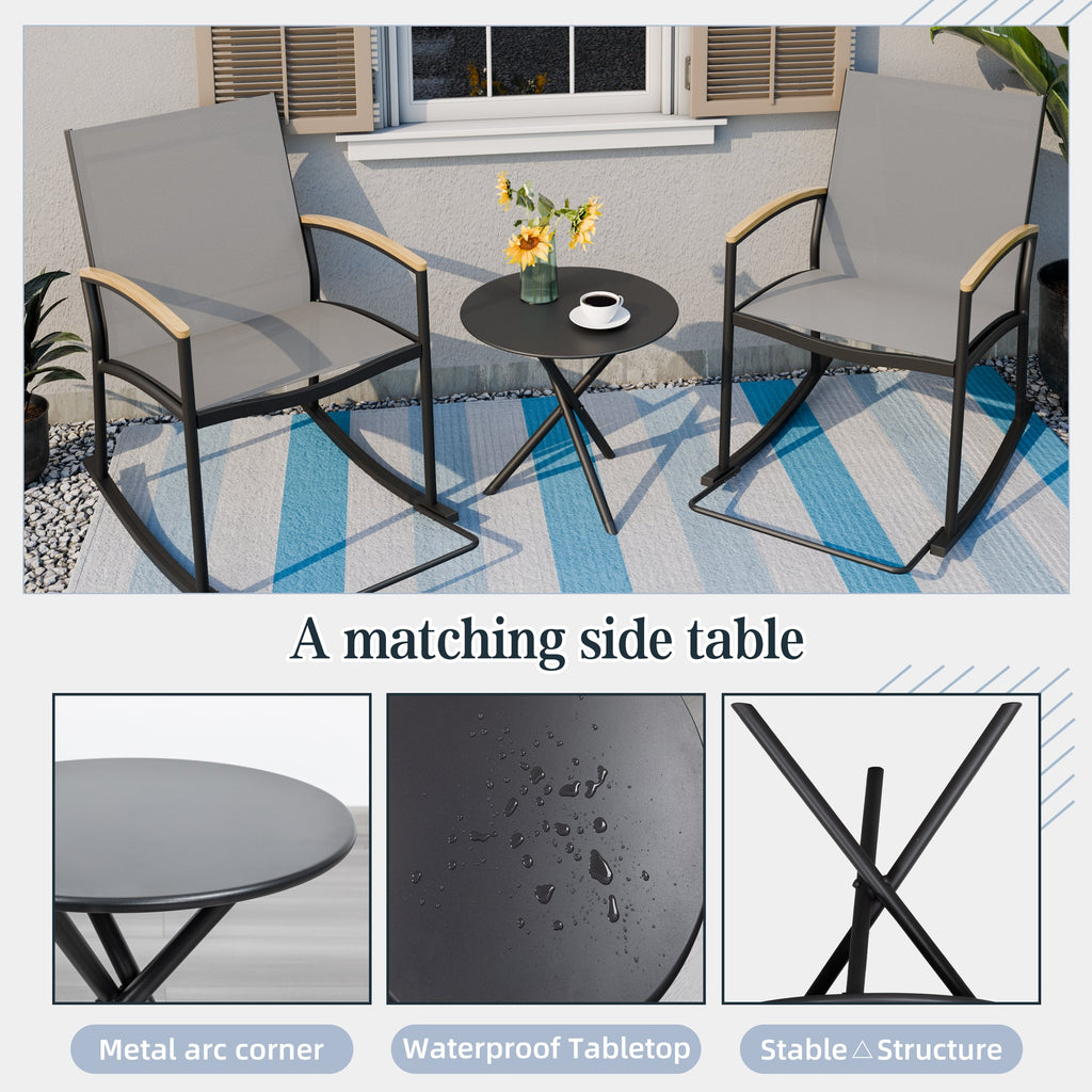 Walsunny 3 Pieces Patio Set Outdoor Patio Furniture Sets Modern Rocking Bistro Set Textilene Chair Conversation Sets Black (7609554796720)