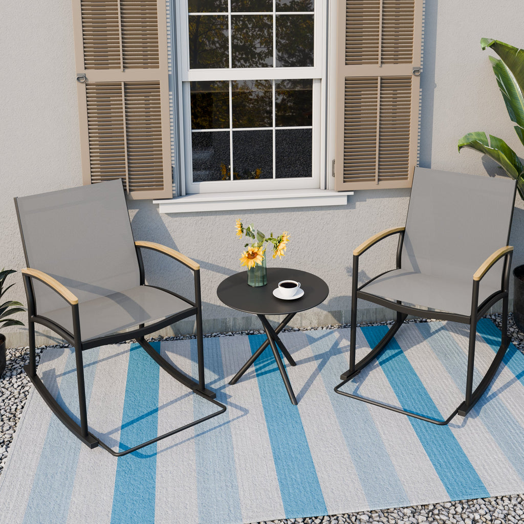 Walsunny 3 Pieces Patio Set Outdoor Patio Furniture Sets Modern Rocking Bistro Set Textilene Chair Conversation Sets Black (7609554796720)