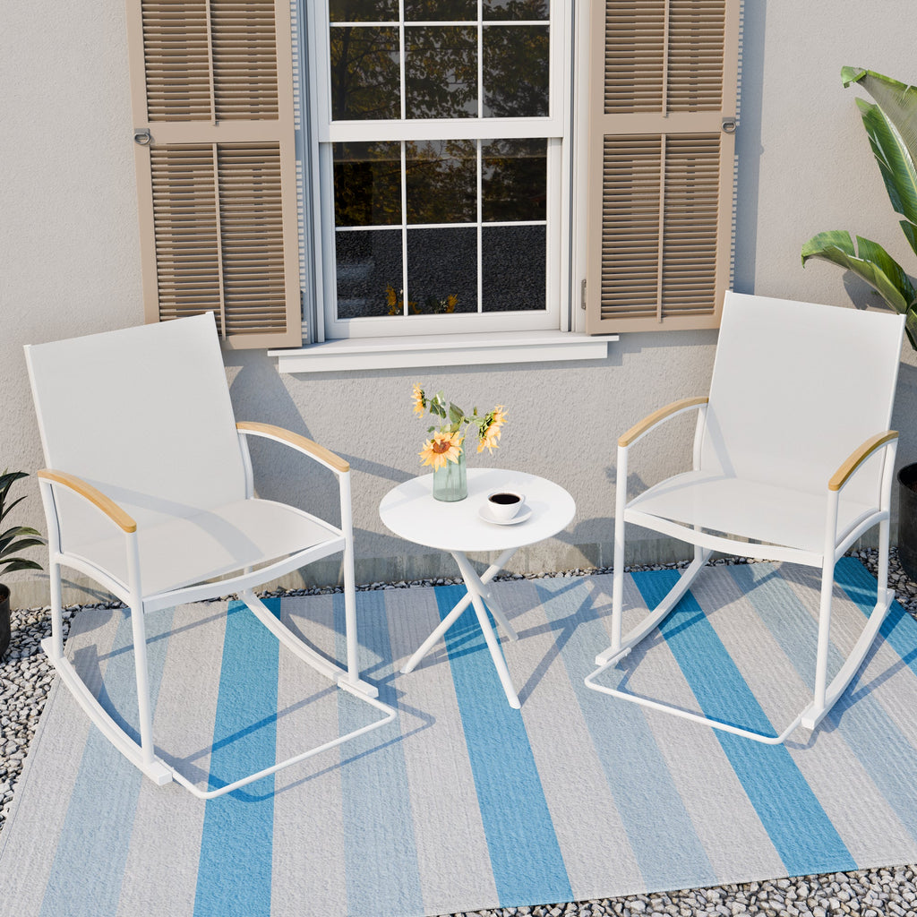 Walsunny 3 Pieces Patio Set Outdoor Patio Furniture Sets Modern Rocking Bistro Set Textilene Chair Conversation Sets Black (7609554796720)