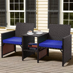 Vongrasig Patio Rattan Conversation Set Seat Sofa Cushioned Loveseat Table Chairs Dark Blue