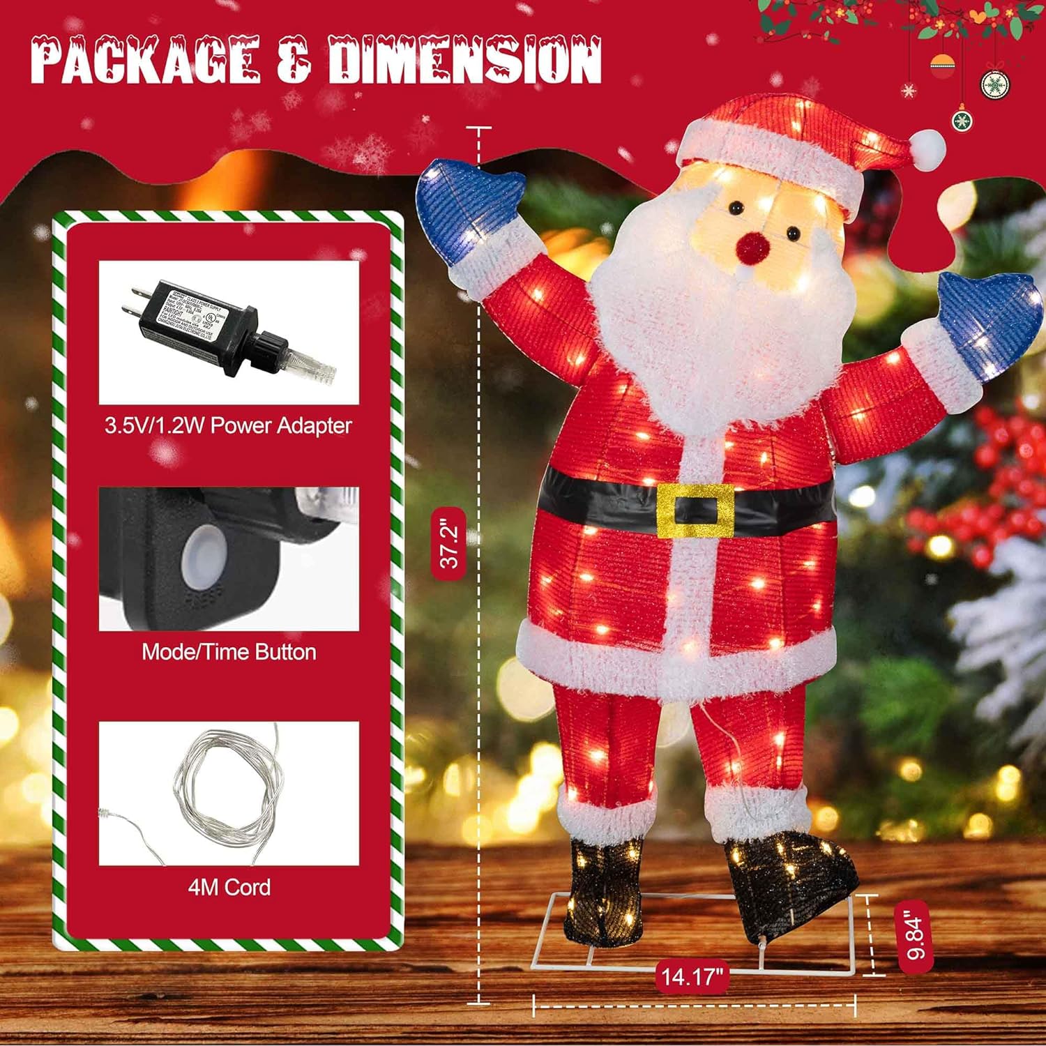 Walsunny  Christmas Standing Santa Claus 3D Super Large Lighted Holiday Displays Family Set