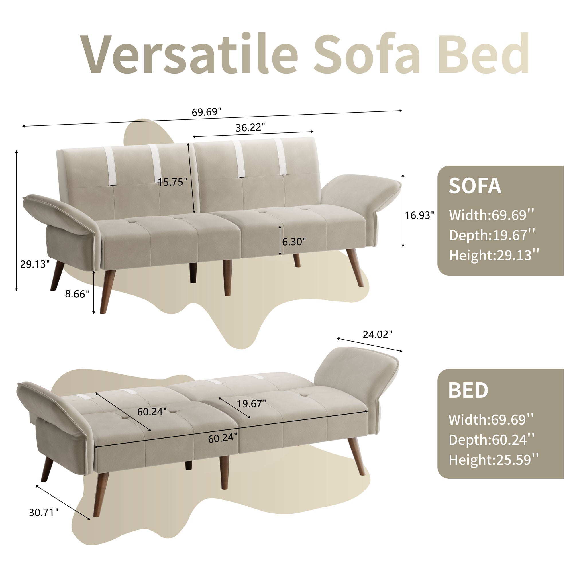 Walsunny Velvet Loveseat Sofa Couch Sofa cama for Apartments (7346697994416)