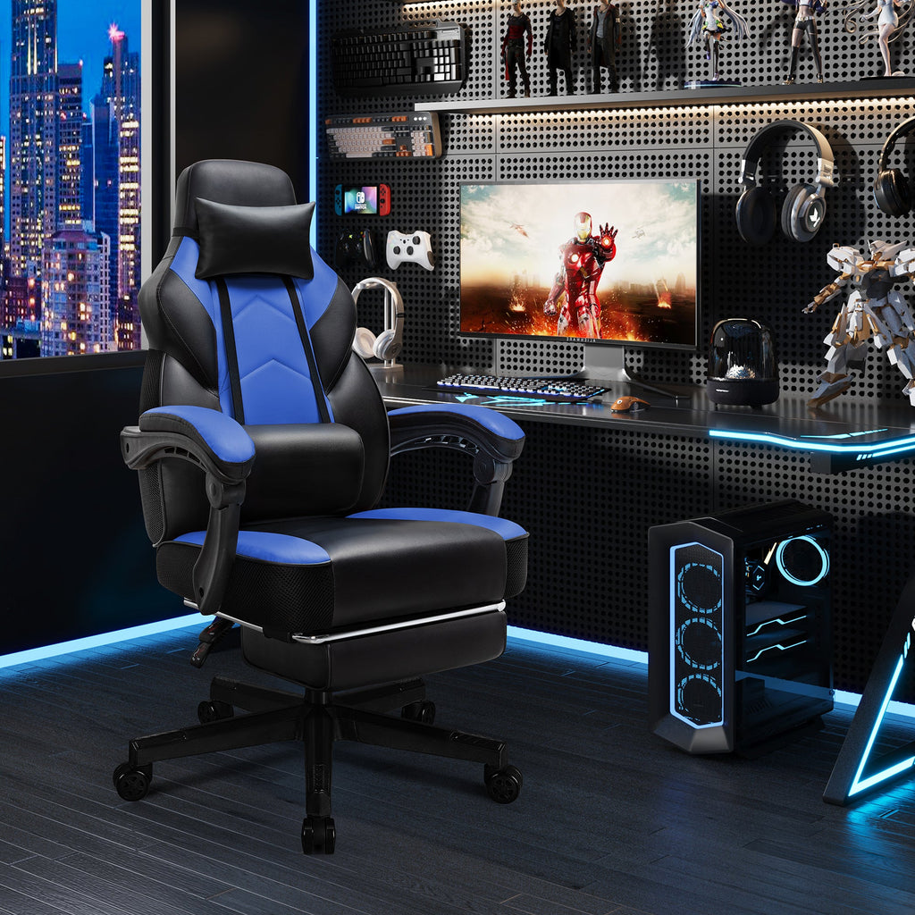 Gaming Chairs  Walsunny Gaming Chairs with Footrest, Massage Leather Game Chair for Adults Big and Tall Gamer Chair with Headrest and Lumbar Support with Ergonomic PU Leather  #color_blue