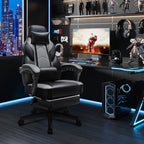 Gaming Chairs  Walsunny Gaming Chairs with Footrest, Massage Leather Game Chair for Adults Big and Tall Gamer Chair with Headrest and Lumbar Support with Ergonomic PU Leather  #color_grey