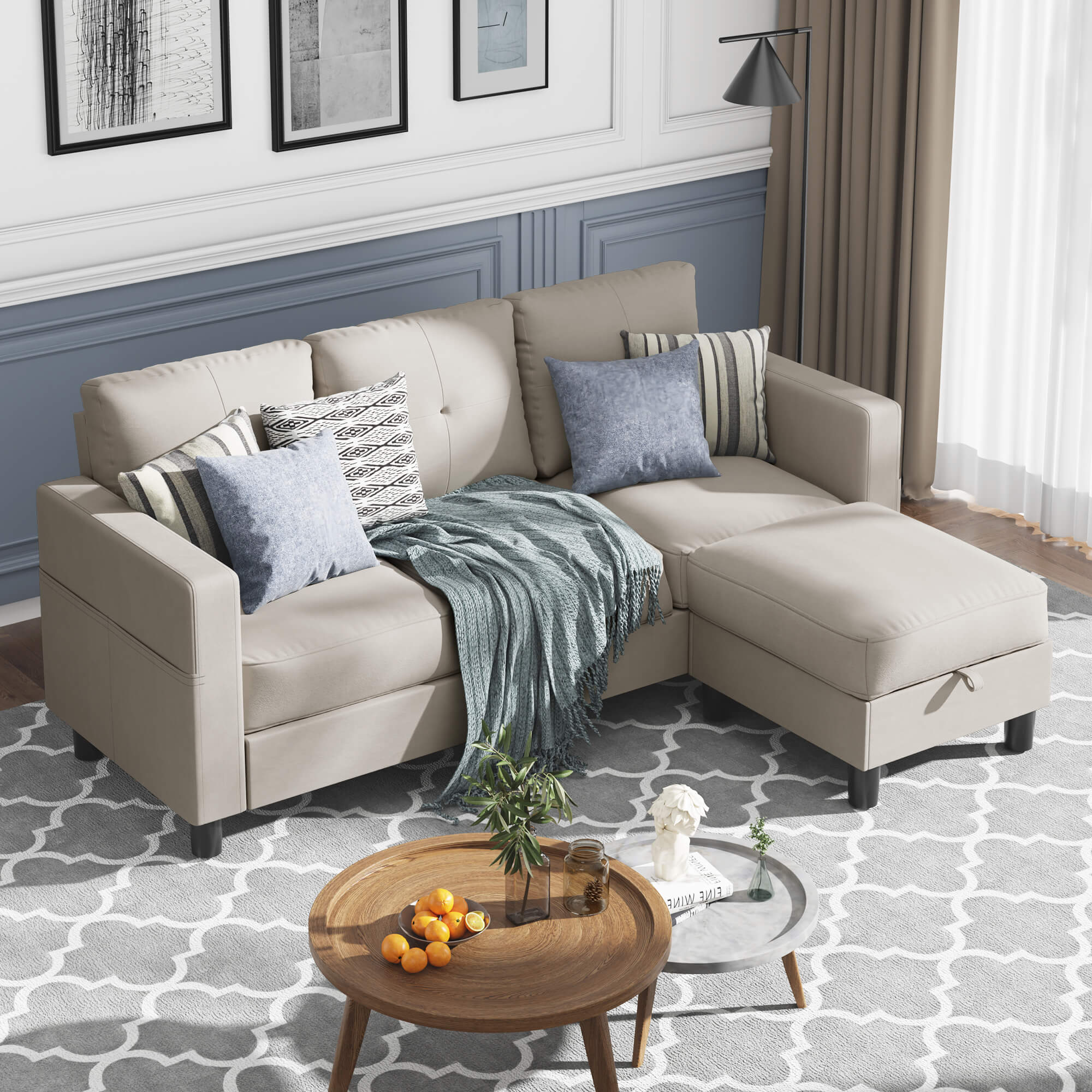 WALSUNNY livingroom sectional couch sectional couch #color_khaki  #material_linen-fabric