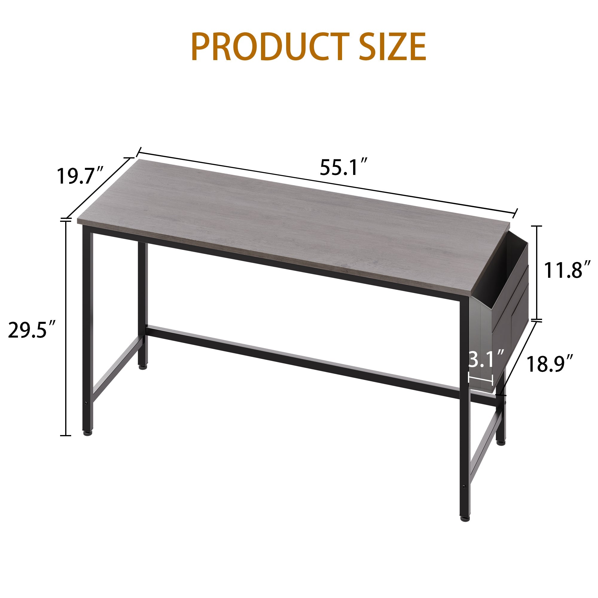 Walsunny 55 inch Home Office Desk with Storage Bag, Study Workstation Modern Simple Design, Student Writing Desk, Office Working Desk, Gray (7346039357616)